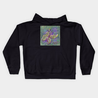 butterfly and swirls in purple and green Kids Hoodie